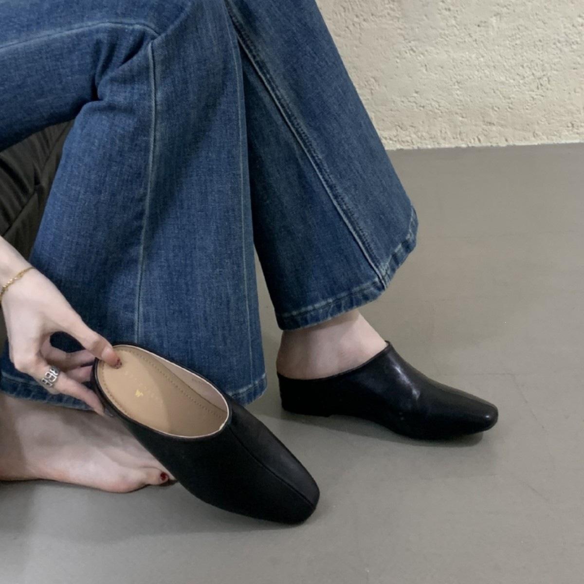 Spring Fashion Casual Bag Head Half Slippers Flat Bottom Niche Cool Slippers 35