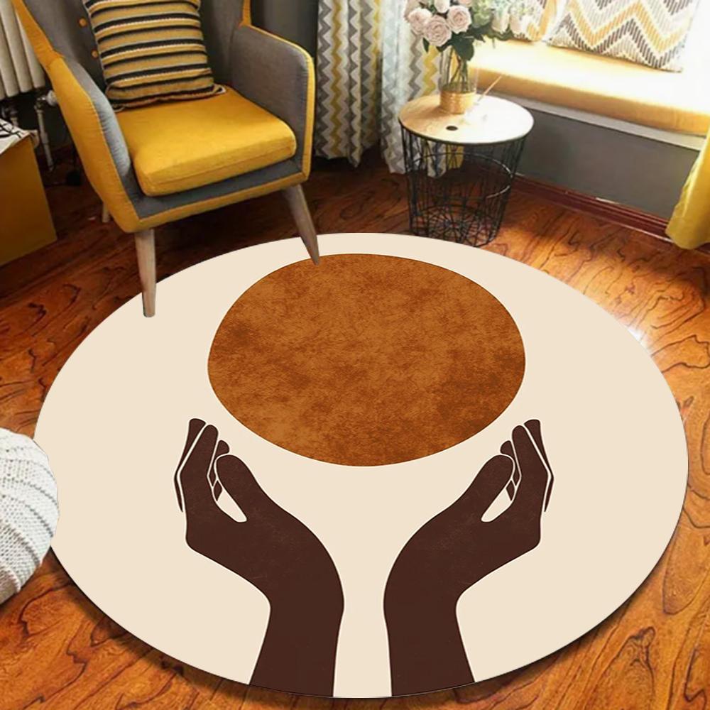 

Round Rug Circle Area Rug Chic Golden Luxurious Retro Vintage Engraving Style The Sun and Moon Carpet Round Rugs for Bedroom 80cm