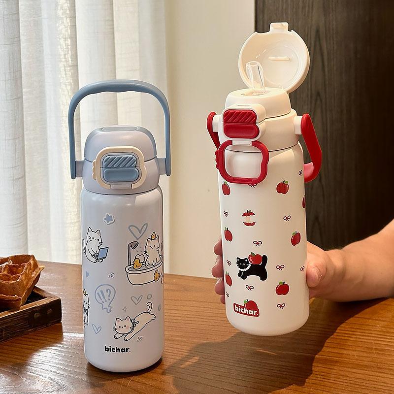 Thermos Cup Girls High Value 2025 New Cute Student Large Capacity Straw Water Cup Portable Kettle