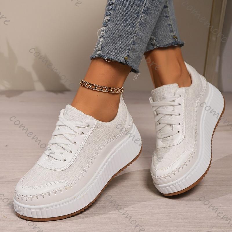 Fashion Comemore Fashion Glitter Platform Sneakers for Women Spring Lace Up Sports Shoes Woman Plus Size 43 Thick Bottom Tennis Shoes