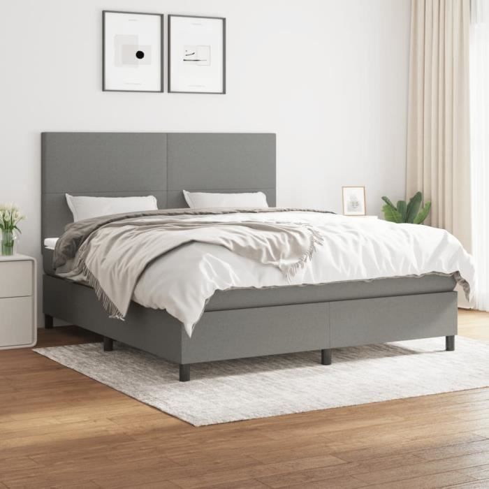 3141634 vidaXL Lit à sommier tapissier avec matelas Gris foncé 180x200cm Tissu