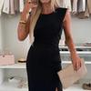 Sommer Figurbetontes Ärmelloses Midi-Kleid mit Schlitz Rundhalsausschnitt Einfarbig Damenkleid für den Alltag