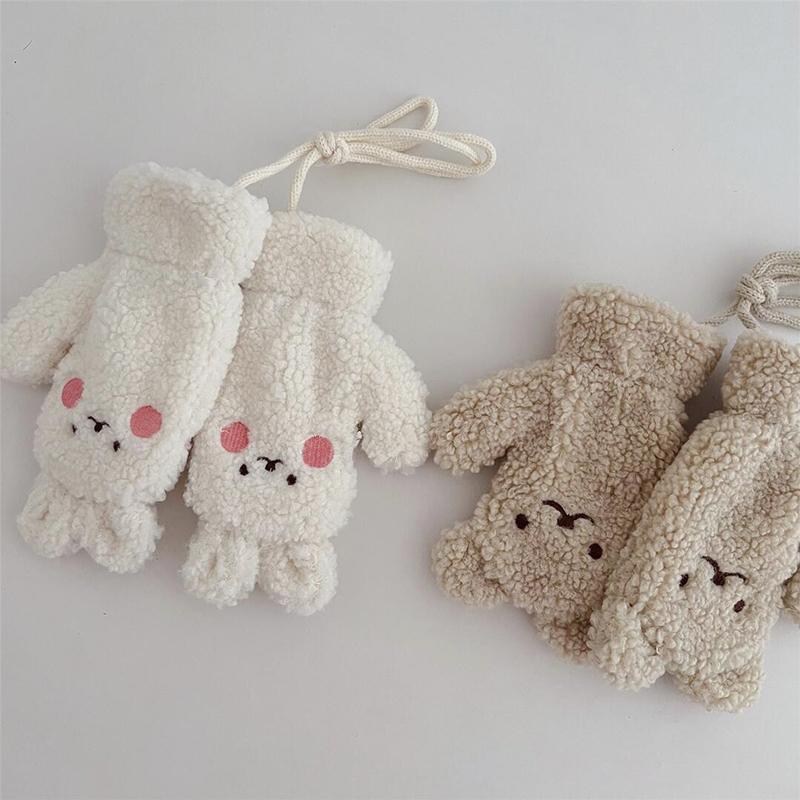 Cute Plush Baby Gloves Bear Embroidered Toddler Mittens Winter Thick Warm Cashmere Kids Full Finger Gloves