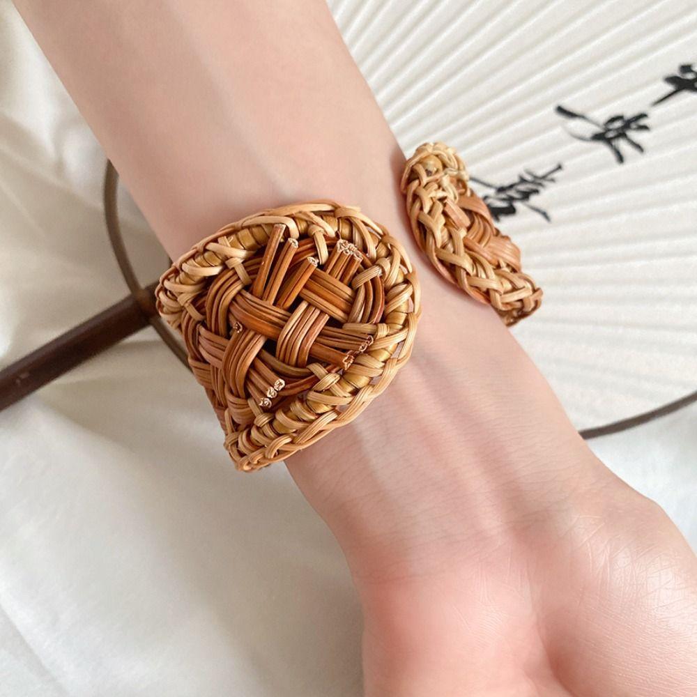 Bird Nest Shape Rattan Woven Bracelet Hand Ring Bohemian Braided Bracelet  Beach