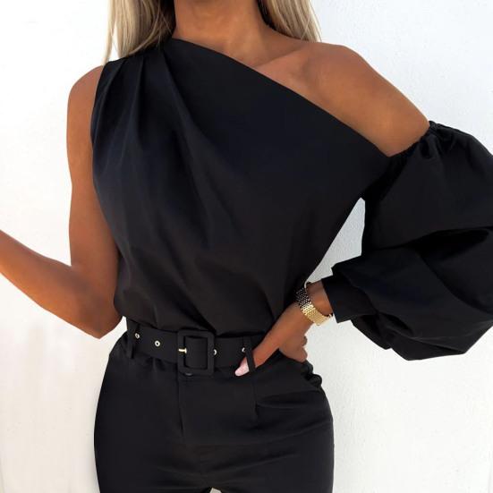 Dame Bluse Uregelmessig Pure Color Pullover Single Shoulder Casual Topp Dameklær