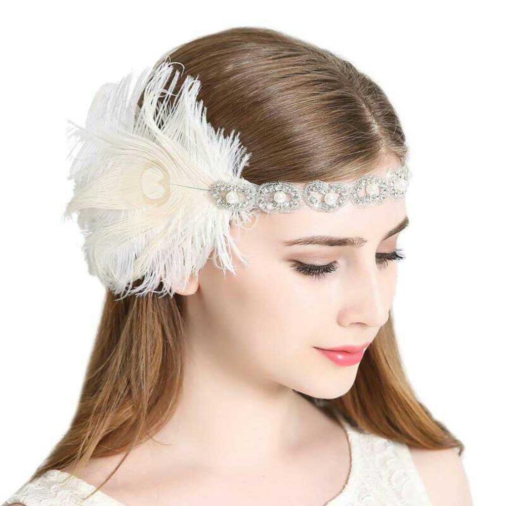 Rhinestone Vintage Hairband Cocktail Party Women Hairband Feather Flapper Headband Festival