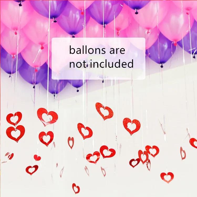 New 100Pcs/Set Balloon and Thread Pendant Hollow Heart-shaped Wedding Decoration DIY Birthday Party Paper Garland Streamers