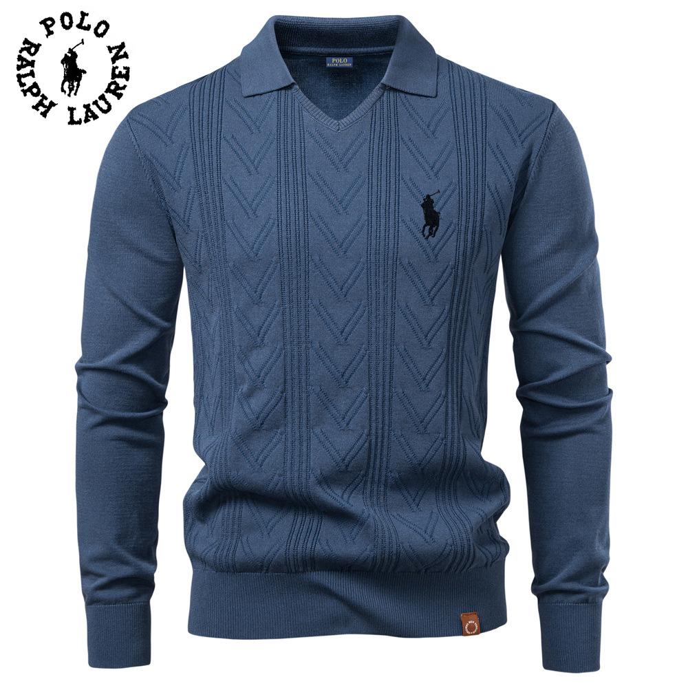 Polo Ralph Lauren 2025 Autumn and Winter New Embroidery Men's Jacquard Sweater Men's Pullover Sweater Solid Color V-neck Knitted Sweater Men