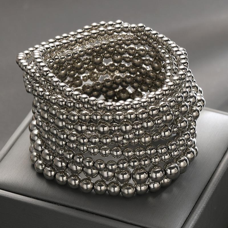 12pcs Chic Beaded Bracelet Set For Women Elegant Vintage Silver Color Exaggerated Round Charm Bangles HipHop Party Jewelry Gifts