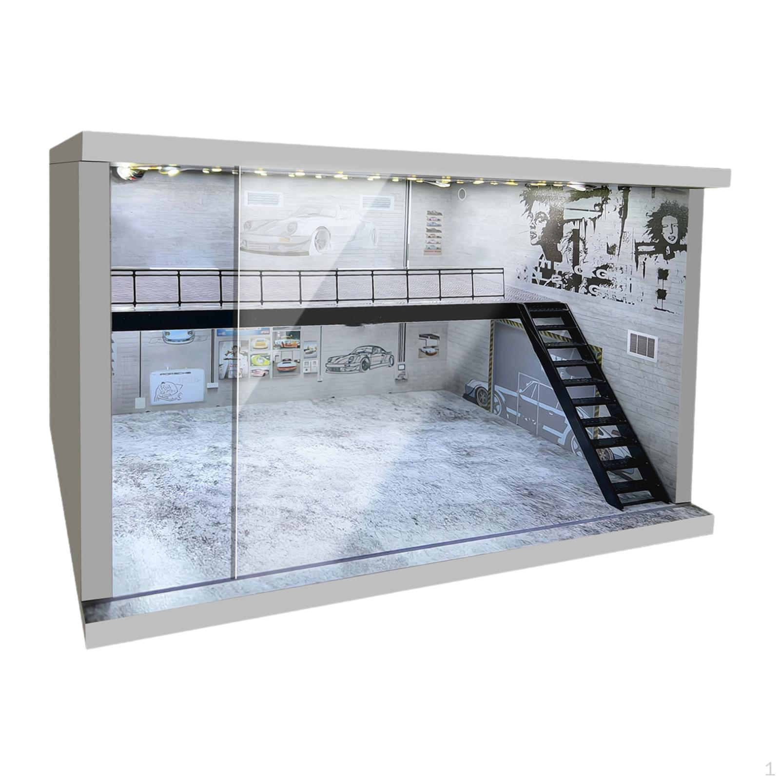 

1/64 1/36 1/32 Scale Car Display Case Dustproof with Diorama Parking Area for Collectibles B