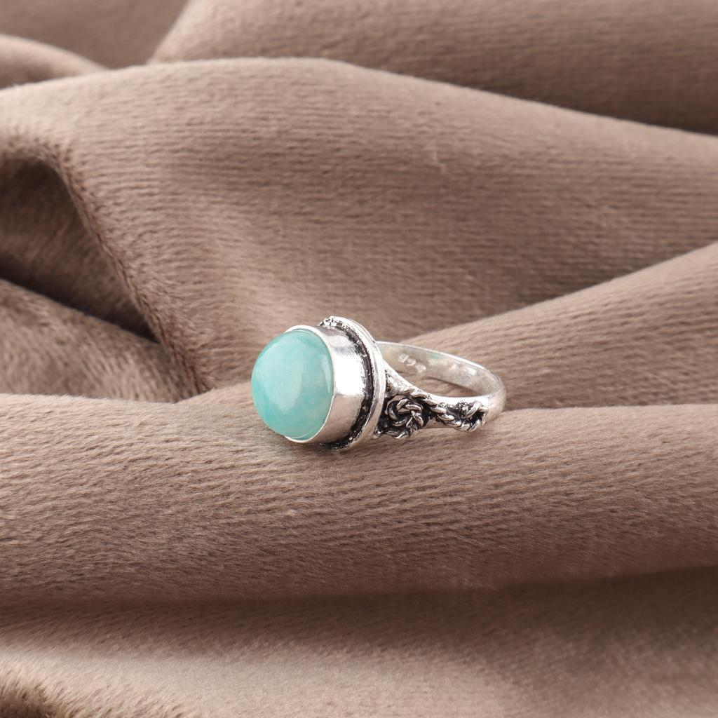 Amazonite 925 Sterling Silver Ring, Gemstone Dainty Ring, Handmade Spiritual Jewelry, Women's Ring Gift For Her