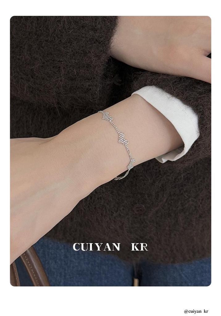Cui Yan S925 Sterling Silver Korean Laser-Cut Heart Bracelet for Women - Simple, Light Luxury Fine Jewelry