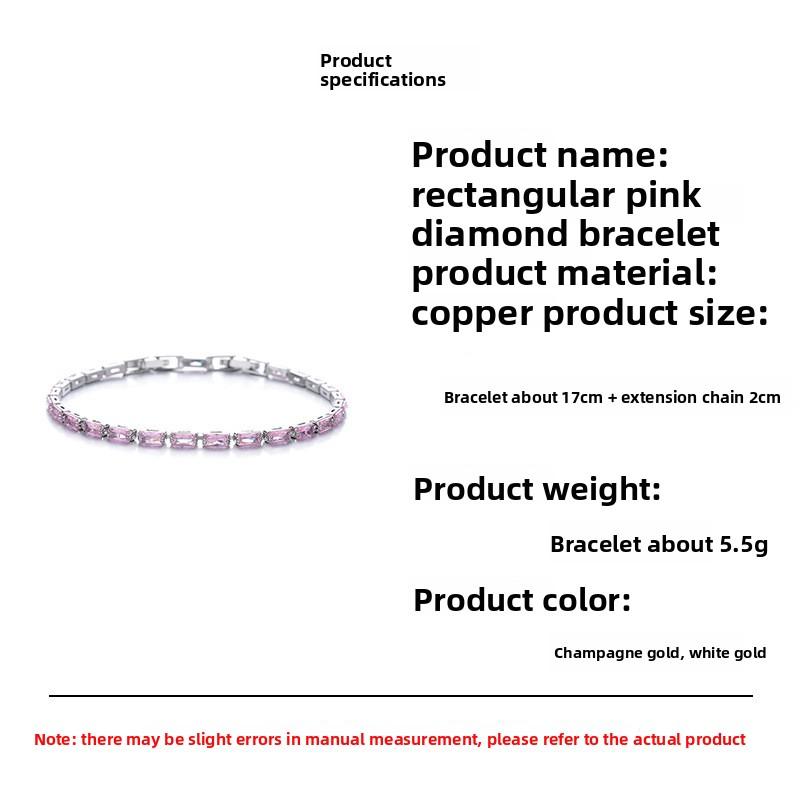 Rechteckiges rosa Armband für Damen, leichter Luxus, einfacher und eleganter Modeschmuck