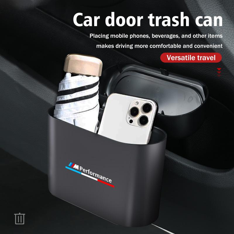 TIIU6 Car Door Hanging Trash Can Storage Box Auto Accessories For BMW Performance M Alpina E71 E83 F30 M6 F01 F20 X1 X2 X3