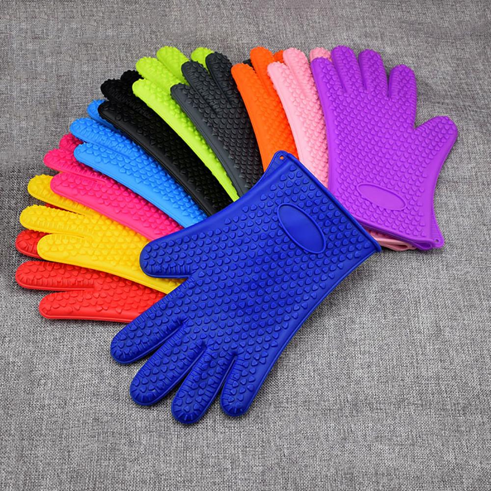 1 Pair Silicone Heat Resistant Gloves Non-Slip Baking Mitts Oven Microwave Safe Ergonomic Design Roasting BBQ Kitchen Tools 500℃