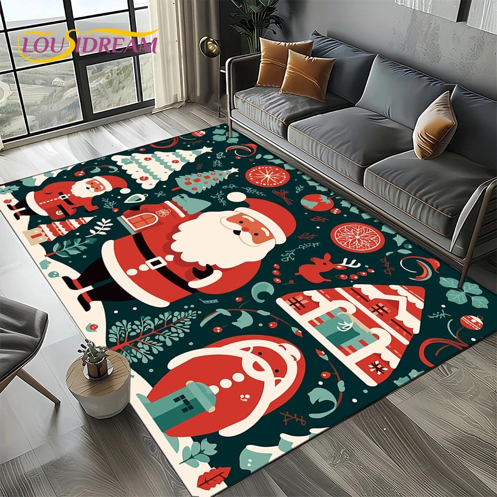 2025 Merry Christmas Tree Santa Claus,New Year Fairy Tale Gift Carpet Rug for Home Bedroom Sofa Doormat Decor,Non-slip Floor Mat