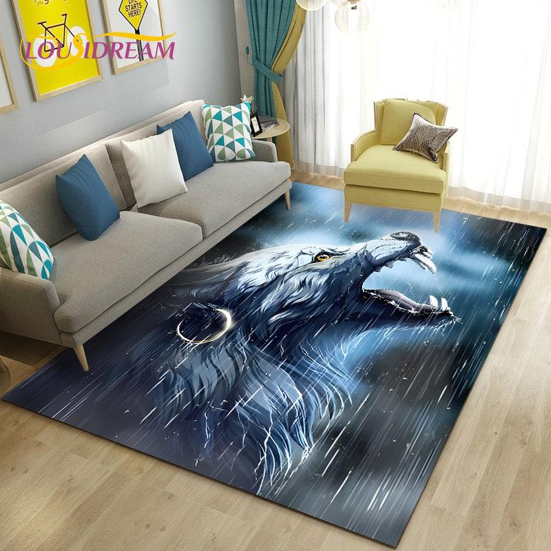 3D White Tiger Lion Leopard Wolf Area Rug,Carpet Rug for Living Room Bedroom Sofa Doormat Decoration,Kid Play Non-slip Floor Mat