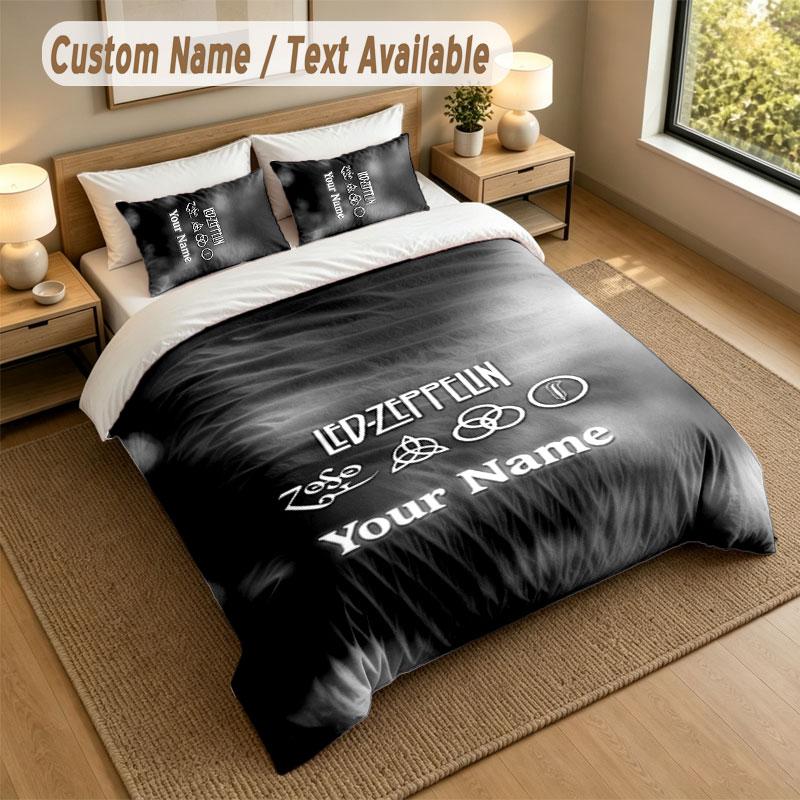 Bedding Set 1 Duvet Cover 2 Pillowcases Led Zeppelin Print Soft Bed Linen Bedroom Decor
