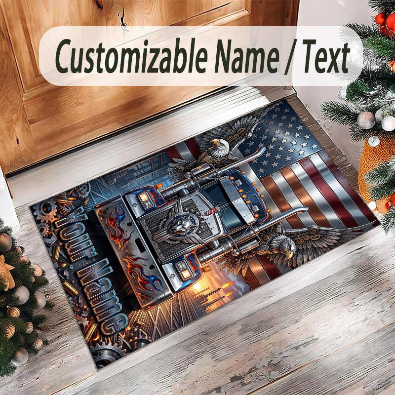 Truck Theme Crystal Velvet Rug Personalized Custom Name Text Soft Floor Mat Home Decor