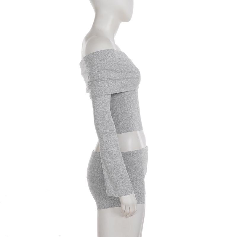Women's Solid Color One-Shoulder Lapel Casual Suit: Long Sleeve Top + Shorts