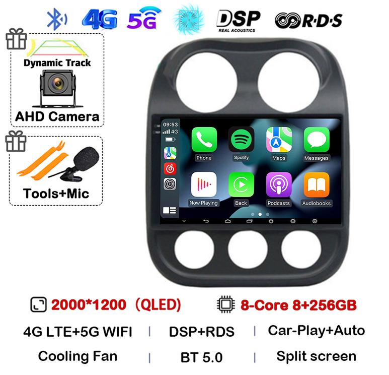 Android 14 Carplay Auto Car Radio For Jeep Compass Patriot 2010 2011 2012 2013 2014 2015 2016 GPS Multimedia Stereo Player QLED