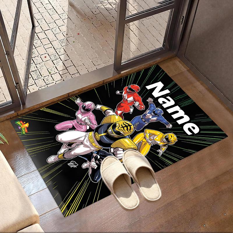 Custom Name Personalized Mighty Morphin Power Rangers Print Carpet, Versatile Home Decor Rug, for Playroom, Apartment, Balcony, Entryway, Hallway Gift
