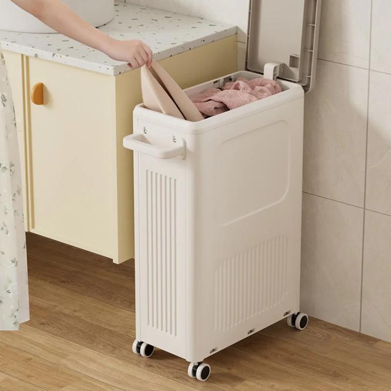 Coș de rufe pliabil de uz casnic cu roți, simplu și modern, de capacitate mare, curea rezistentă la praf, coș de depozitare cu cusături înguste