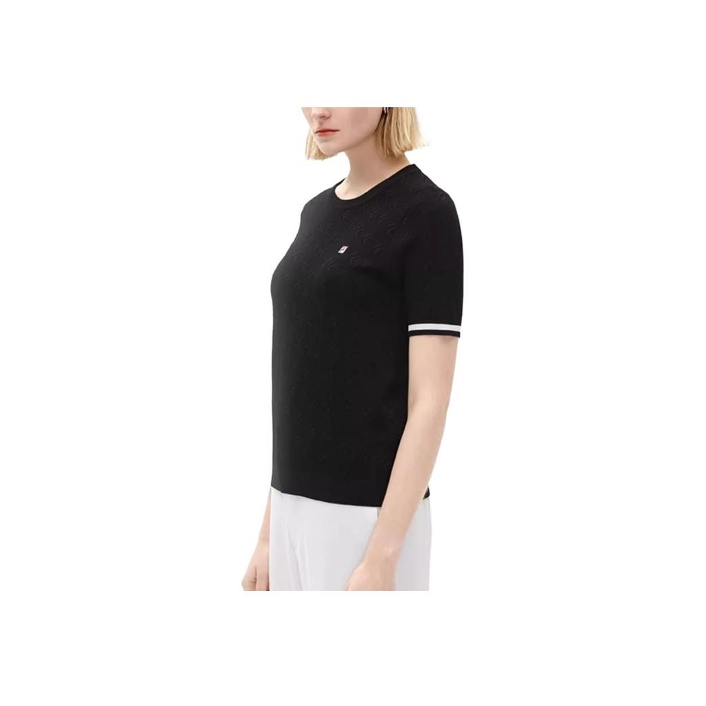 Fila Logo Printed Commuter Round Neck Short Sleeve Knit Top Women Tops F11W231407F-BK