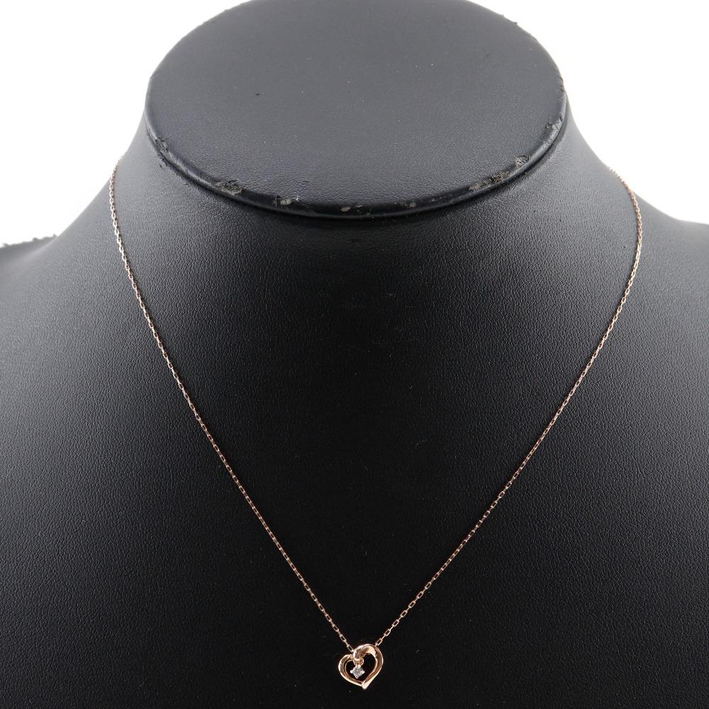 4℃ heart Necklace K10 Pink Gold/diamond heart 1.2g Women Used