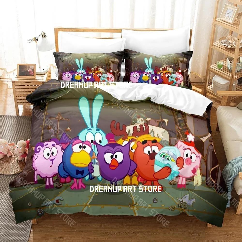 Ensemble de literie Smeshariki Impression 3D Simple Jumeau Complet Queen King Size Ensemble de lit Adulte Enfant Chambre à coucher Housses de couette Ensembles Impression 3D Anime Lit EU Single 135x200cm