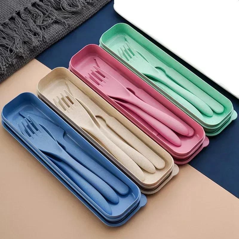 Wheat Straw Cutlery Set Travel Portable Box Fork Spoon Knife Kitchen Tableware Dishes Sets Dinnerware Steak Cutlery