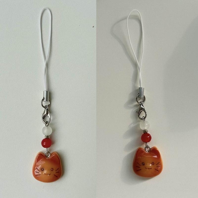 Fashion Cartoon Cat Bead Pendant Phone Straps Lanyard Pocket Keychain Strap Backpack Charm Car Key Decoration Chain