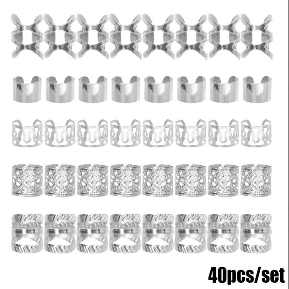 40/50 Pieces Clips Pendants Dreadlocks Beads Metal Hair Dcorations Hair Braid Rings  for Women Men