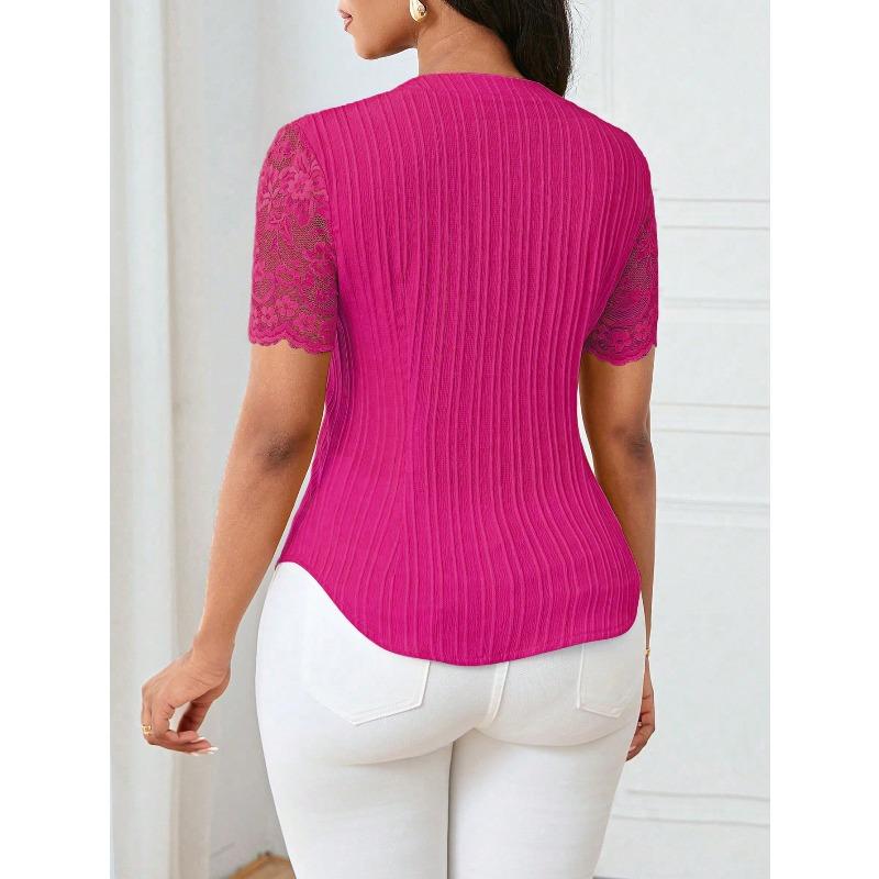 YYFS Damenmode, lässig, Sommer, Frühling, einfarbig, bedruckt, kurzärmelig, V-Ausschnitt, Blusen und Hemden