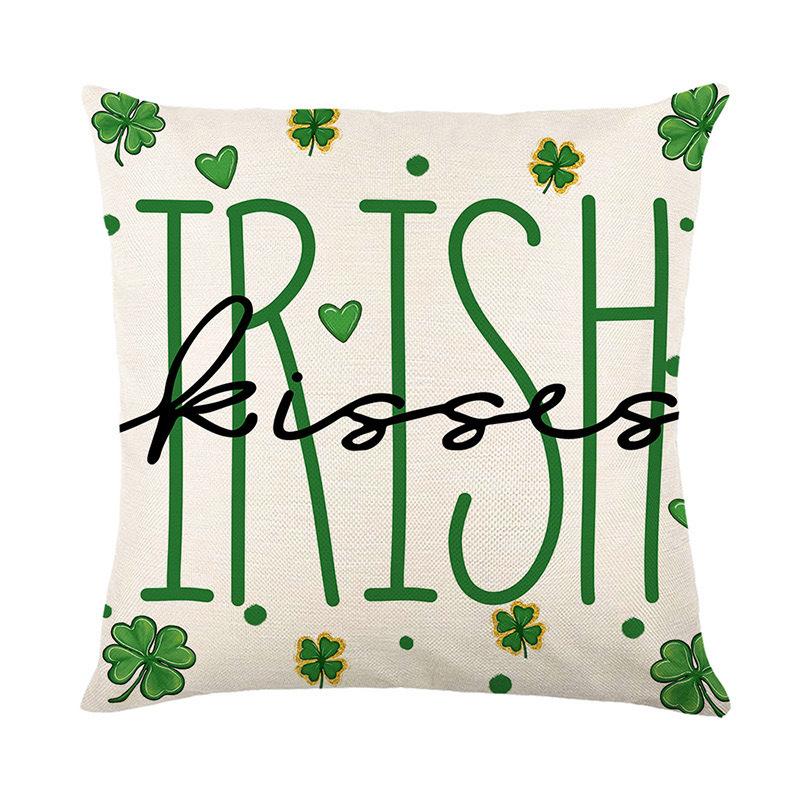 Green Four-leaf Clover Printed Pillowcase St. Patrick's Day Decorative Cushion Cover Living Room Sofa Pillow