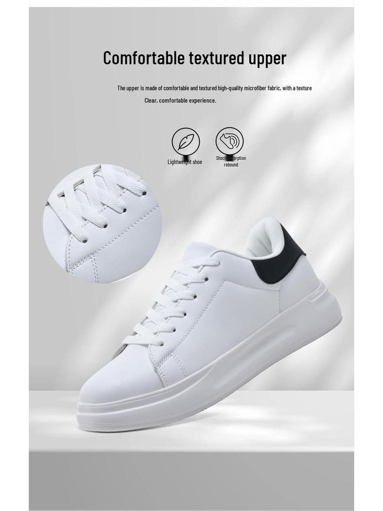 Unisex Plus Size White Leather Waterproof Shoes - Casual Spring/Autumn Sneakers for Teens