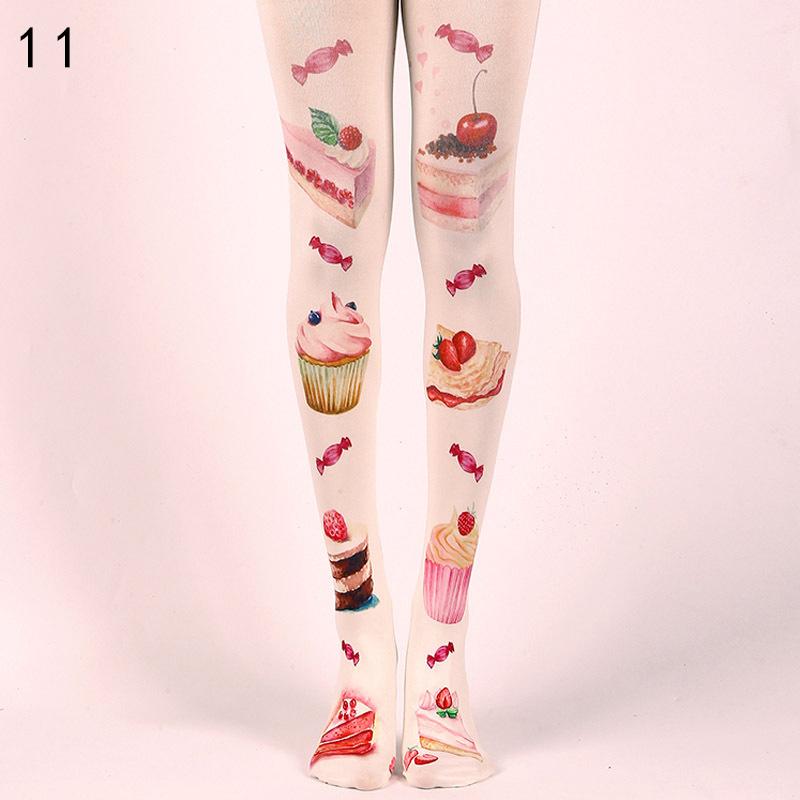 New Japanese Style Floral Printed Pantyhose Lolita Stockings Harajuku Tights Colorful Tropical Fish Cake Sushi Print Pantyhose
