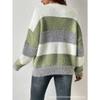 Pull Tricoté Casual Rayé Lâche Col Rond Manches Longues Style Français pour Femme
