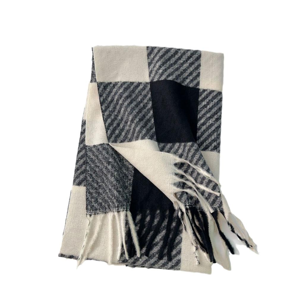 Autumn and Winter New Imitation Cashmere Plaid Scarf Female Student Simple and Versatile Couple Shawl Thickened Fringed Scarf