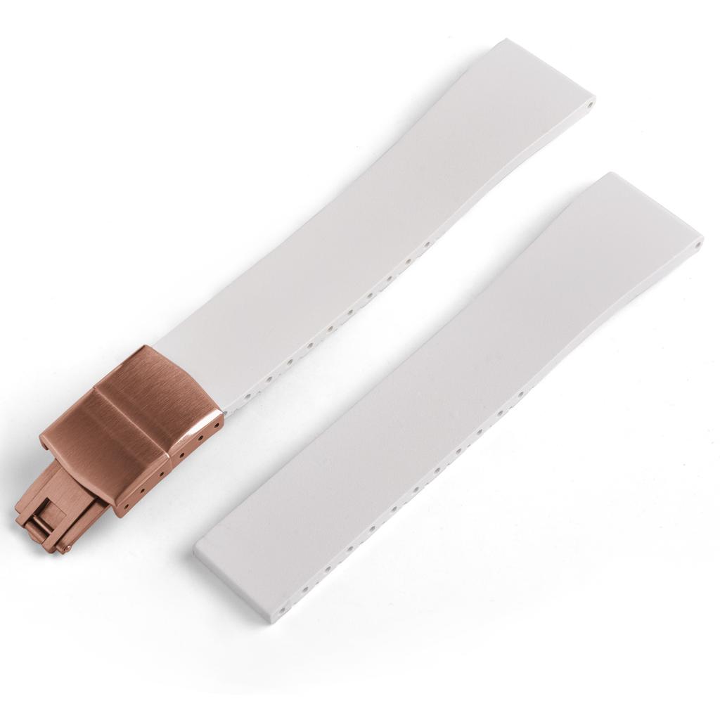 New Fluoro Rubber Watch Band CTS FKM Strap 16 18 19 20 21 22mm Cut to Size Fast Release Adjustable Universal Rose Gold Buckle