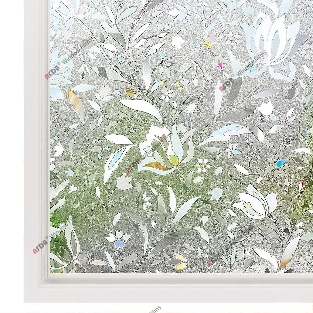 Sichtschutzfolie für Fenster, dekorativer Papieraufkleber, nicht klebend, Spitzenblumen-Aufkleber, für Zuhause und Büro, statisch haftende Glasfolie, Breite 90 cm