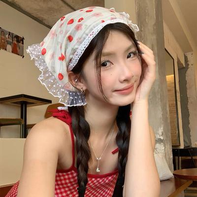 AWAYTR Sweet Flower Triangle Hairbands Women Girls Hair Scarf Headband Korean French Pastoral Headdress Summer Lace Headwear