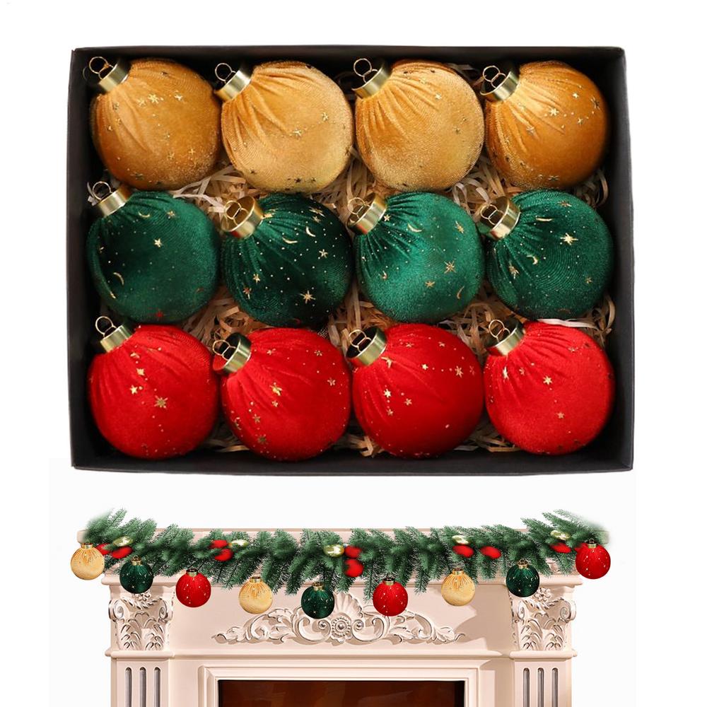 Christmas Ornaments Balls Set 12 Pieces Velvet Hangable Ball Bauble Pendants Shatterproof Christmas Tree Decorative Pendants For