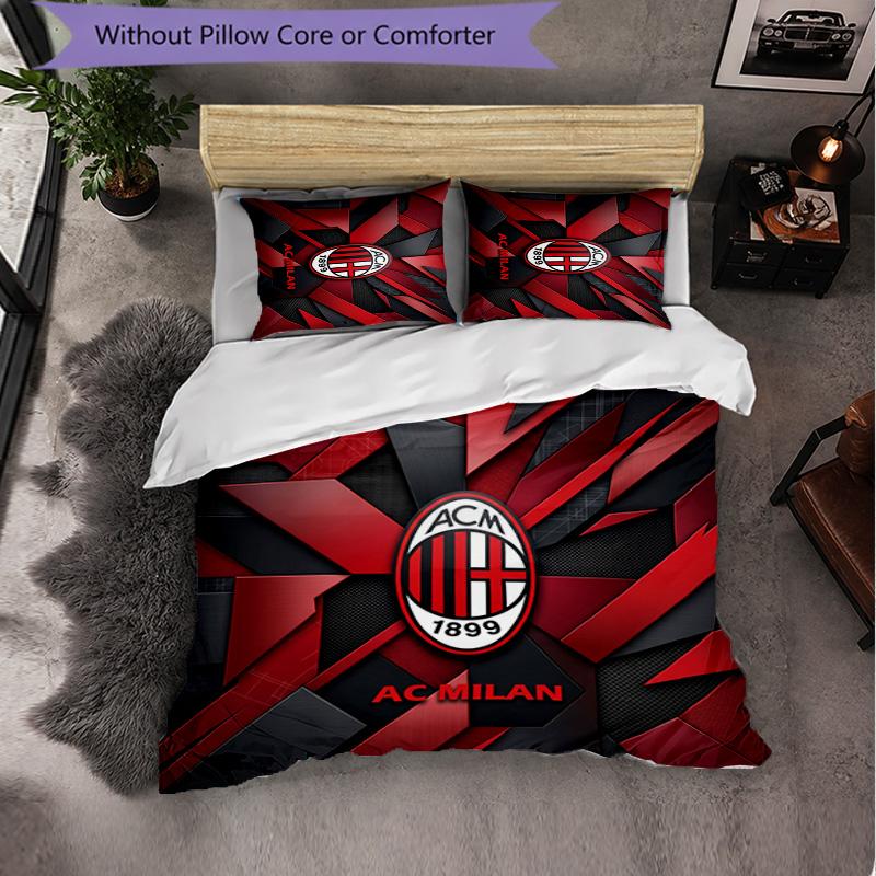 Set Lenzuola AC Milan Modello 3 Pezzi Morbida Copripiumino in Microfibra con Federe per Camera da Letto