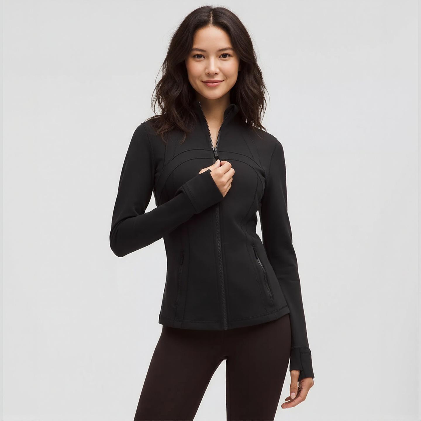 Women s Slim Fit Yoga Jacket - Stand Collar, Elastic, Zipper, Long Sleeve S