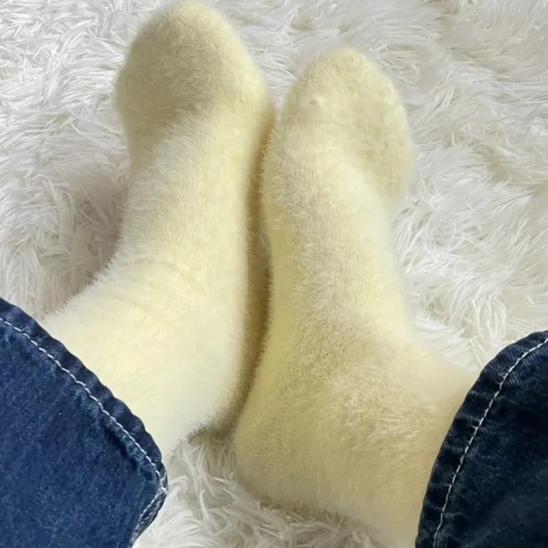Super Soft Socks Mink Fleece for Women Ins Solid Winter Warm Thicken Coral Plush Socks Thermal Snow Home Sleep Floor Kawaii Sock