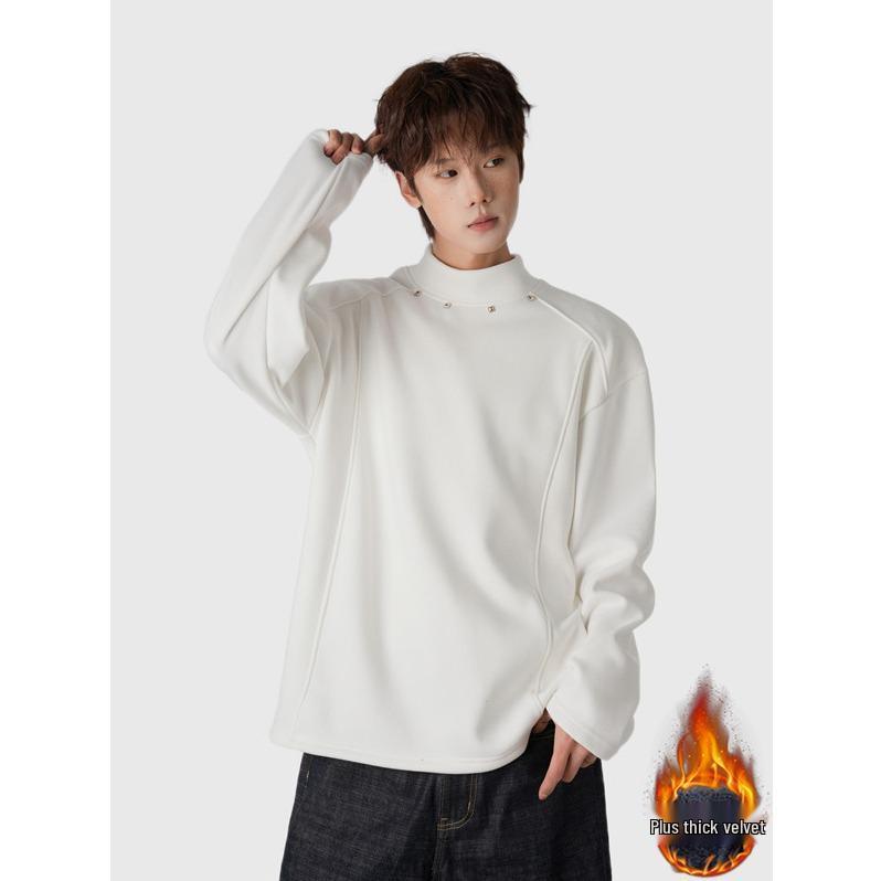 Men s Black Rivet Velvet-Lined Winter Hoodie with Half-High Collar 3XL