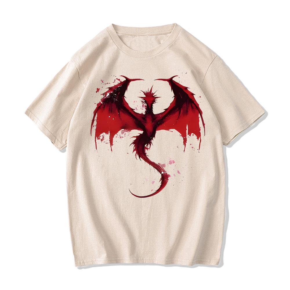 

Футболки House Of The Dragon Минималистичные красные чернила Дракон Фэнтези Графический принт Футболки Aldult High Street Удобные топы из 100% хлопка XXL хаки