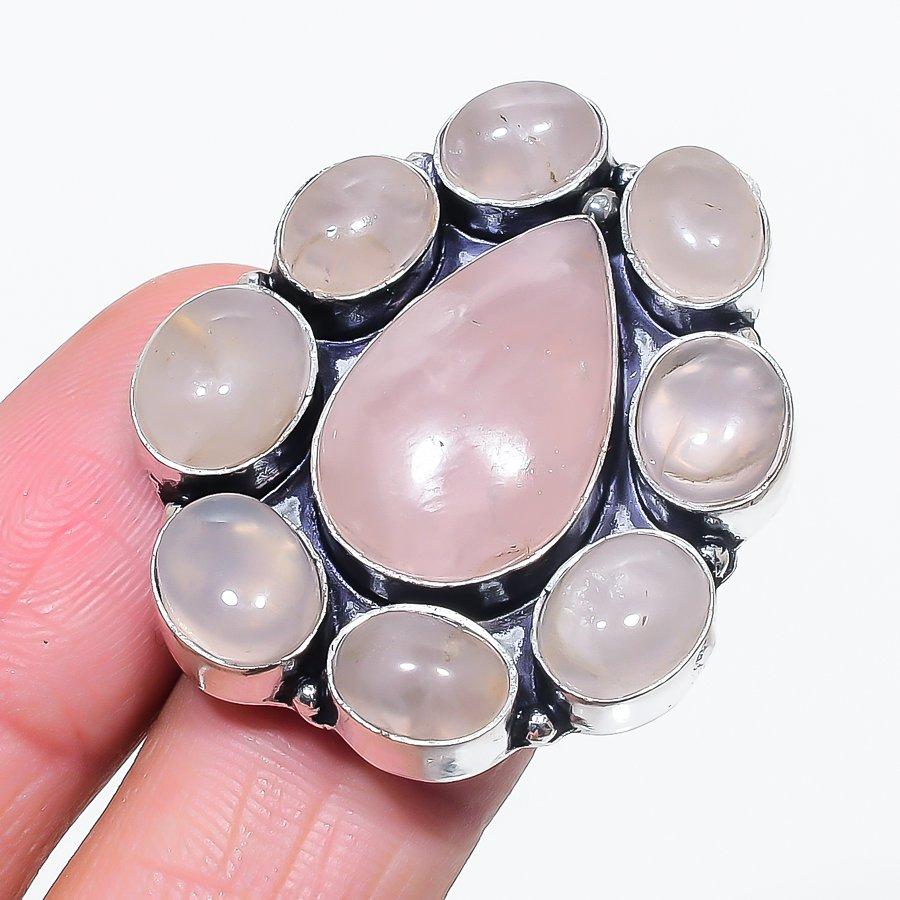 

Natural Rose Quartz Gemstone 925 Sterling Silver Jewelry Ring Size 6 n5M20
