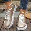 Women Gold Sliver Sneakers Spring Autumn New Women Fashion Lace-up Soft PU Leather Board Shoes Ladies Casual Shoes